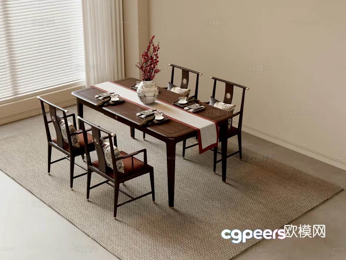 New Chinese dining table and chairs 3d model
