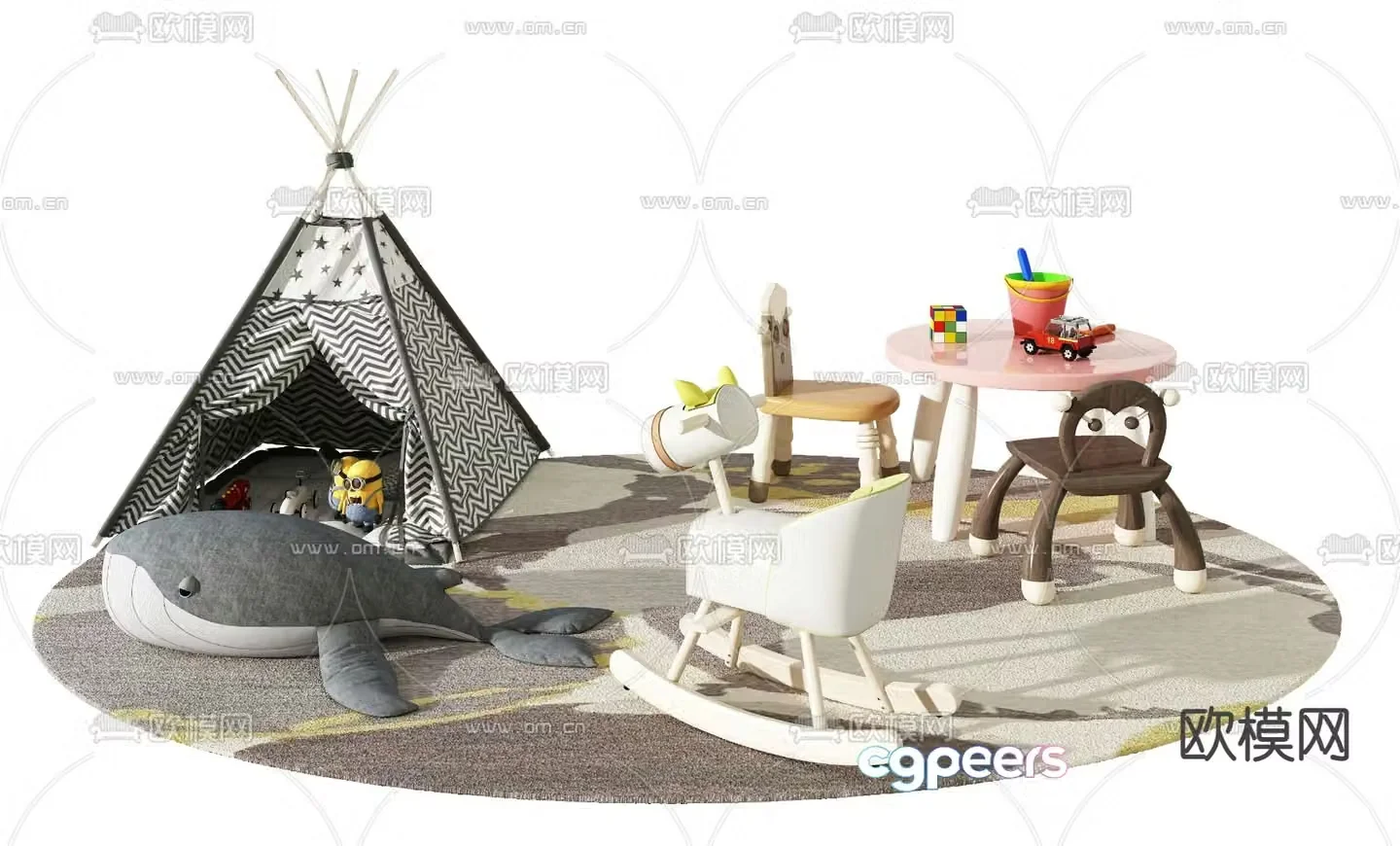 Modern children’s table chair tent toy 3d model