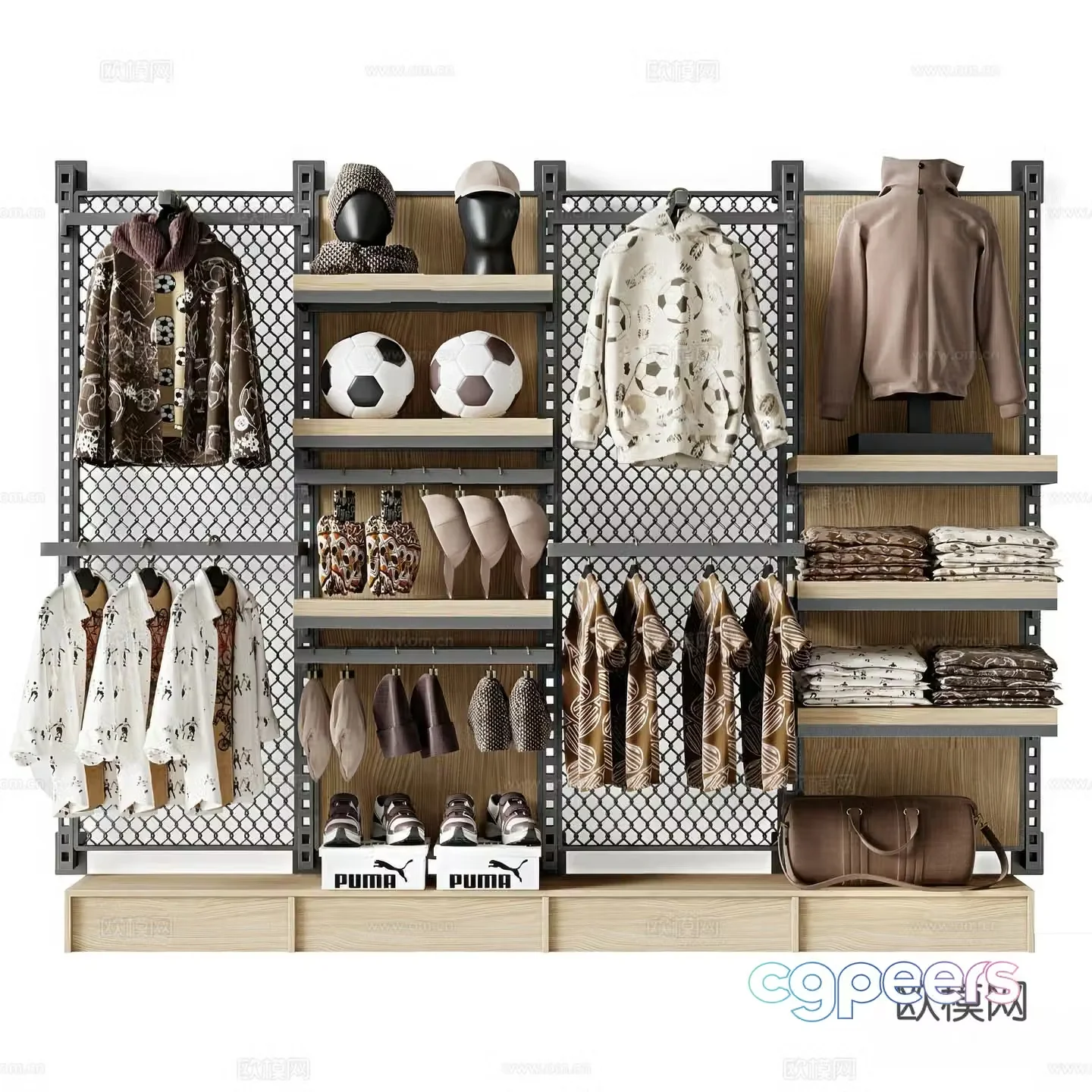 Industrial style clothing shelves 3D model
