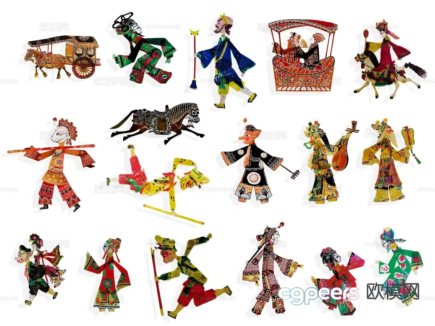 Chinese style shadow puppet wall decoration shadow puppet show character shadow puppet drama 3d model