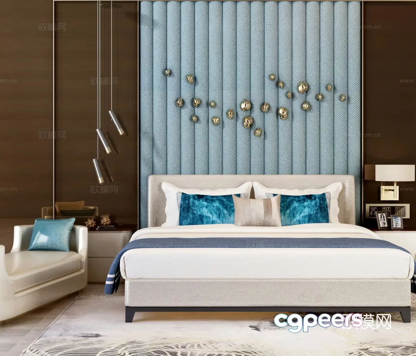 Postmodern double bed casual sofa wall decoration bedding 3d model