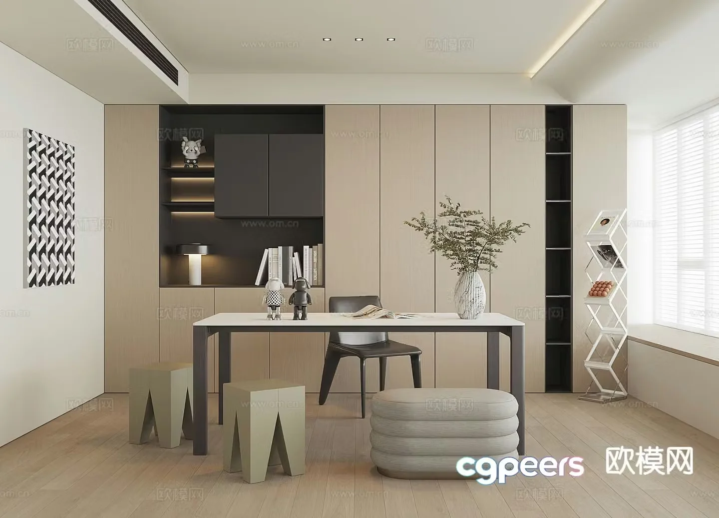 Modern study room 3d model