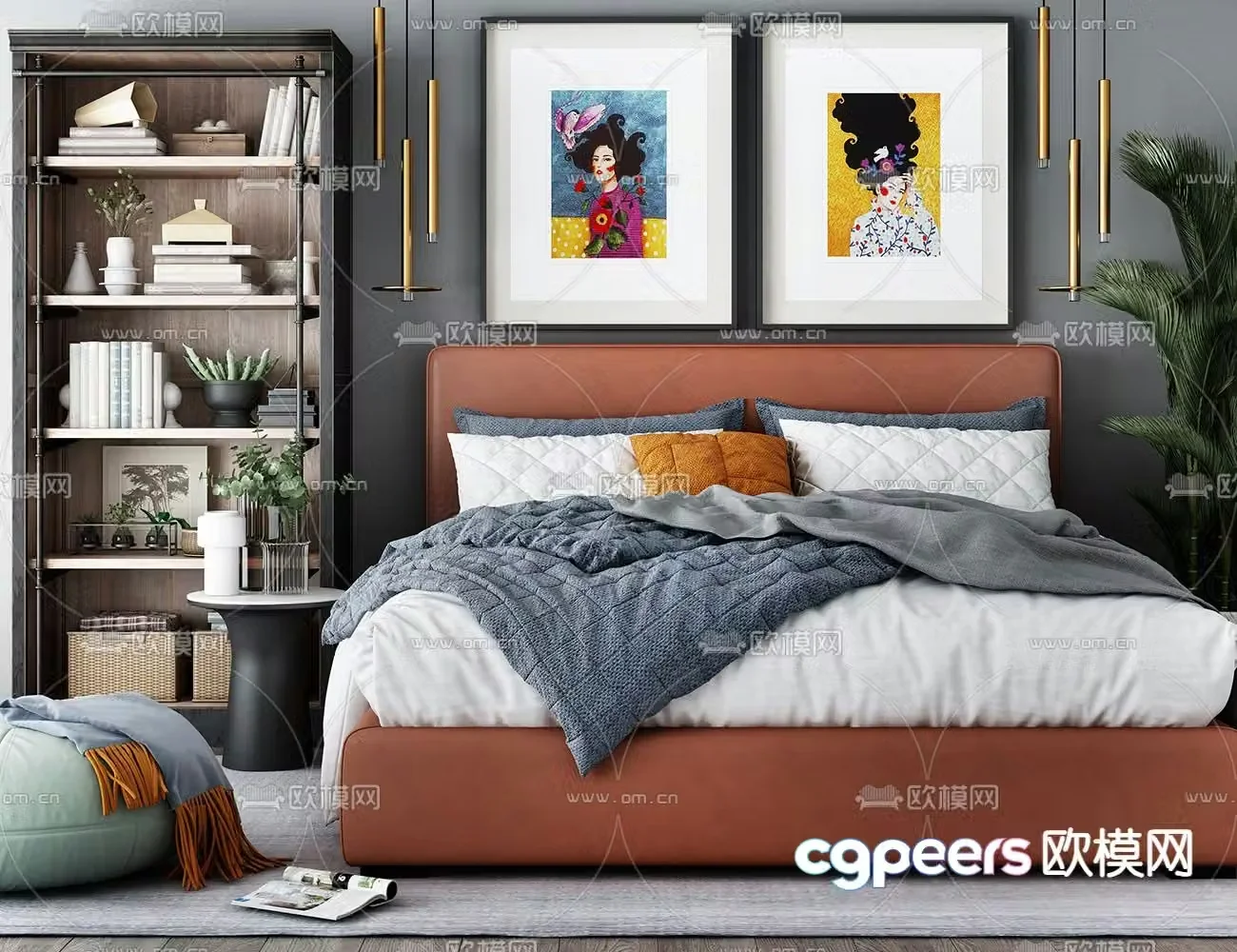 Modern double bed 3d model