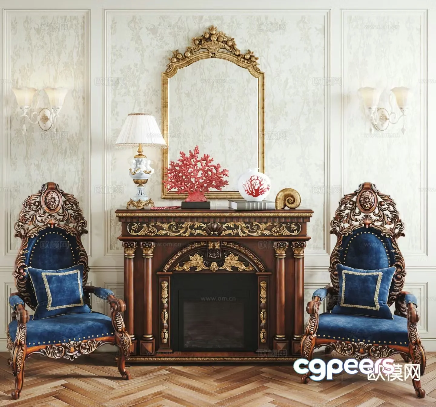 European classical chair leisure chair fireplace 3d model