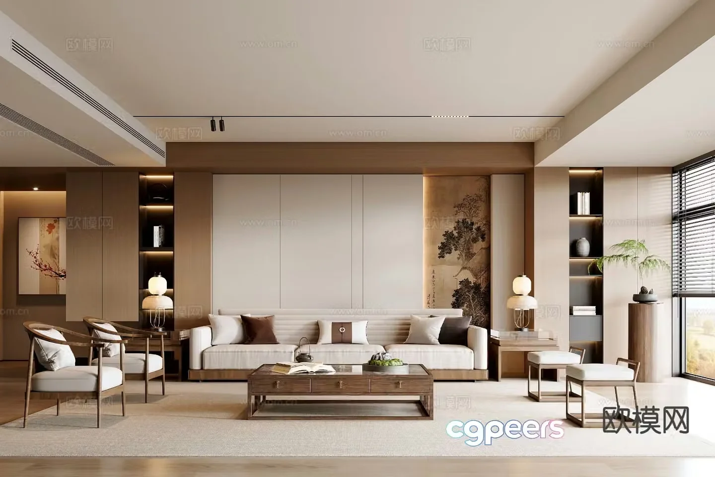 New Chinese style living room Song style aesthetics 3D model