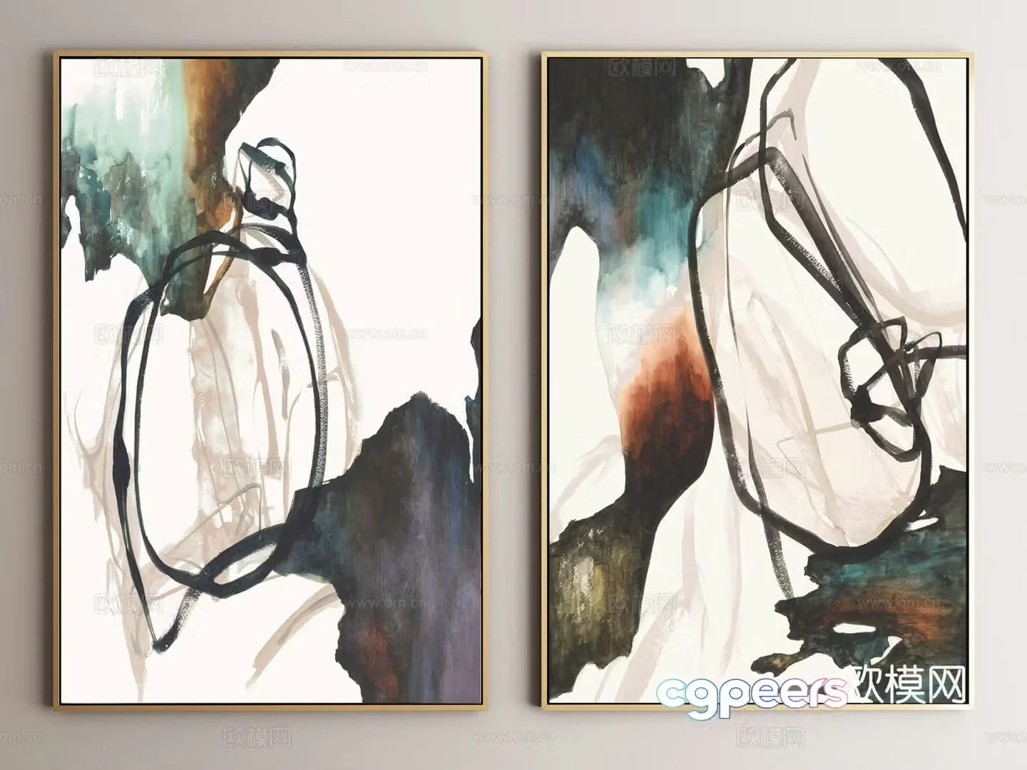 Modern decorative painting combination 3D model