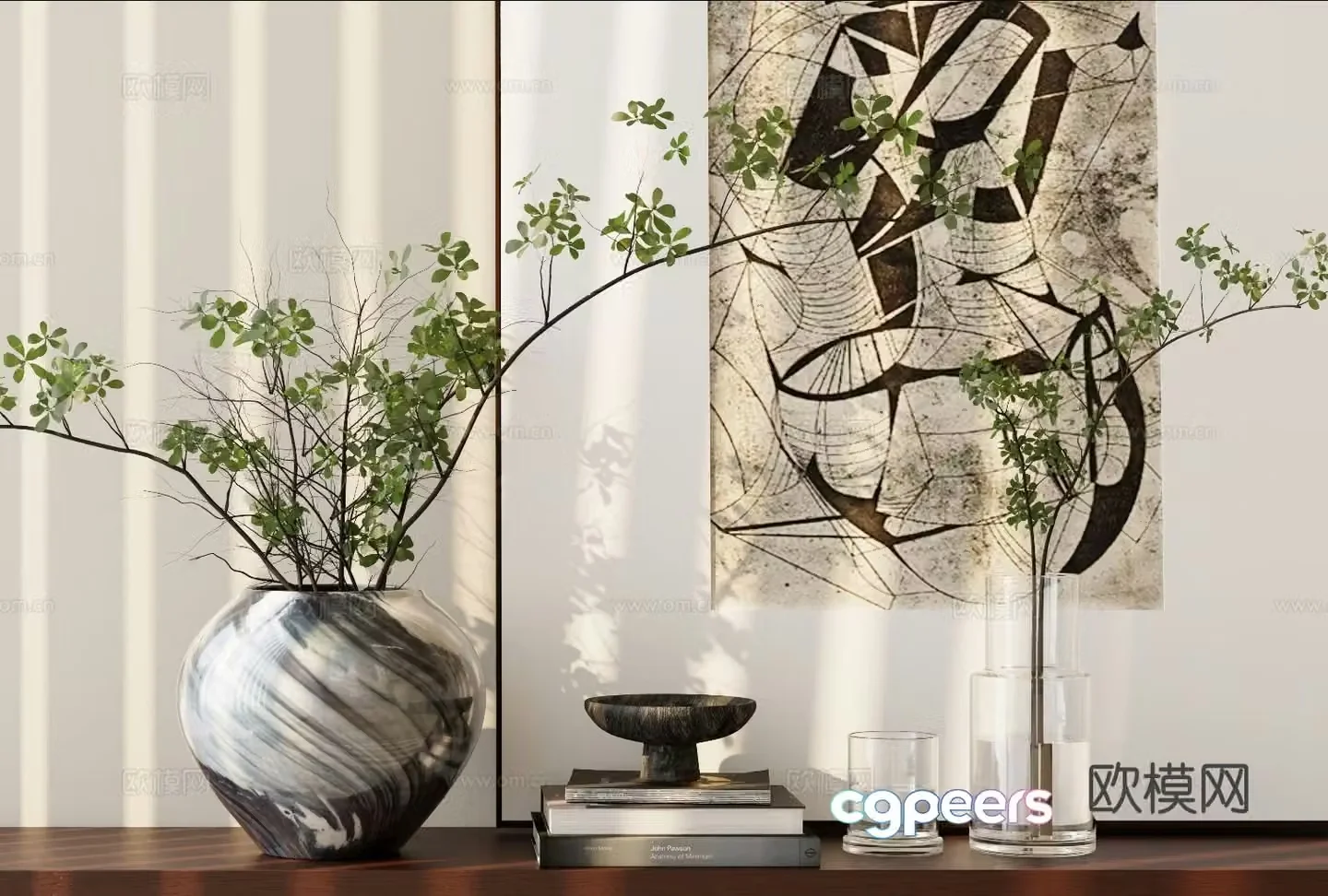 Modern vase floral arrangement green plant vessel 3d model