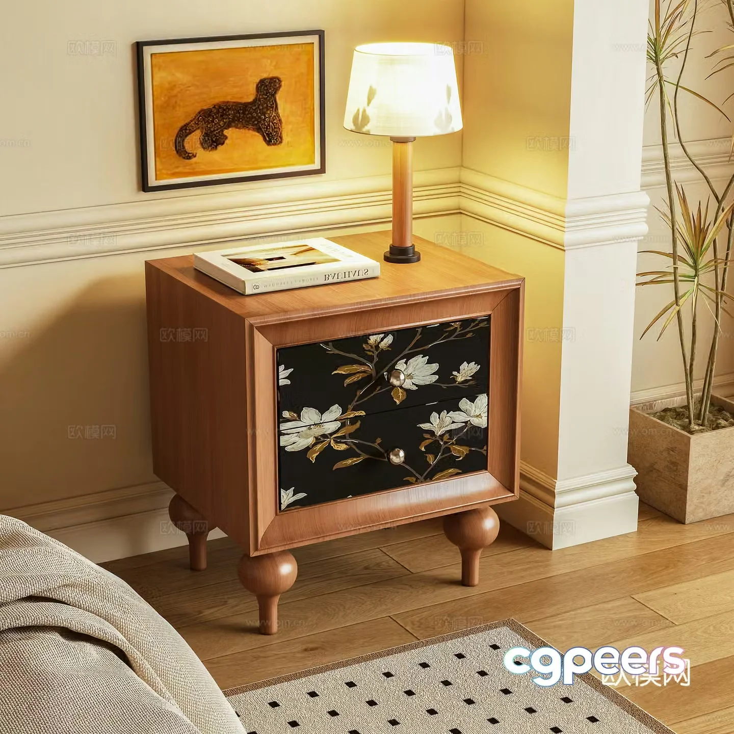 Medium style bedside table 3D model