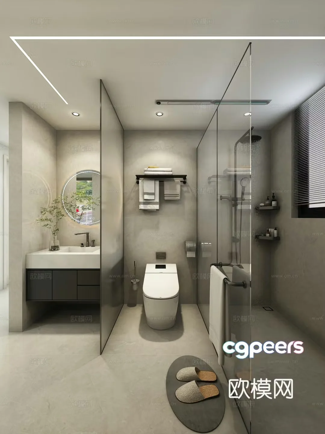 Modern wet and dry bathroom 3D model