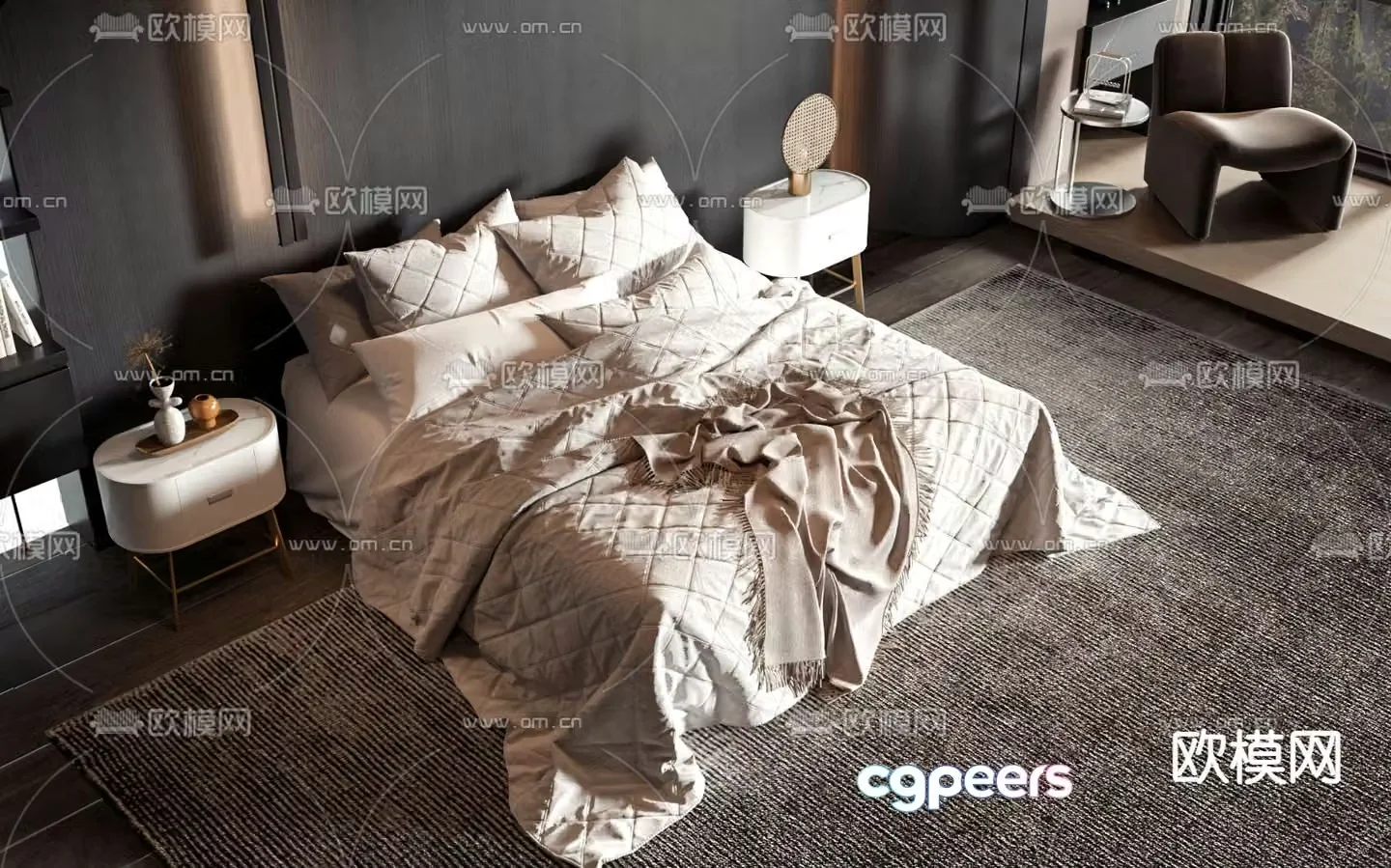 Modern double bed 3d model