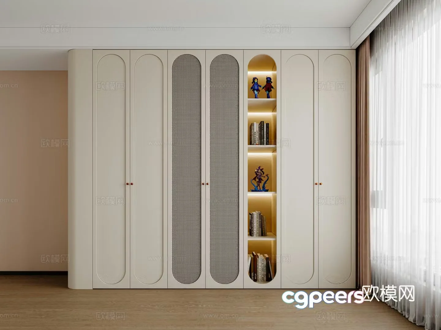 Cream Wardrobe Master Bedroom Wardrobe Bedroom Wardrobe Glass Wardrobe Finished Wardrobe Customized Wardrobe 3D Model
