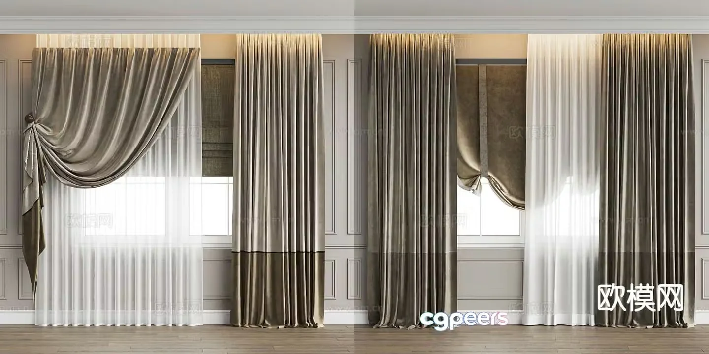 Modern minimalist curtains fabric curtains color matching curtains 3d model