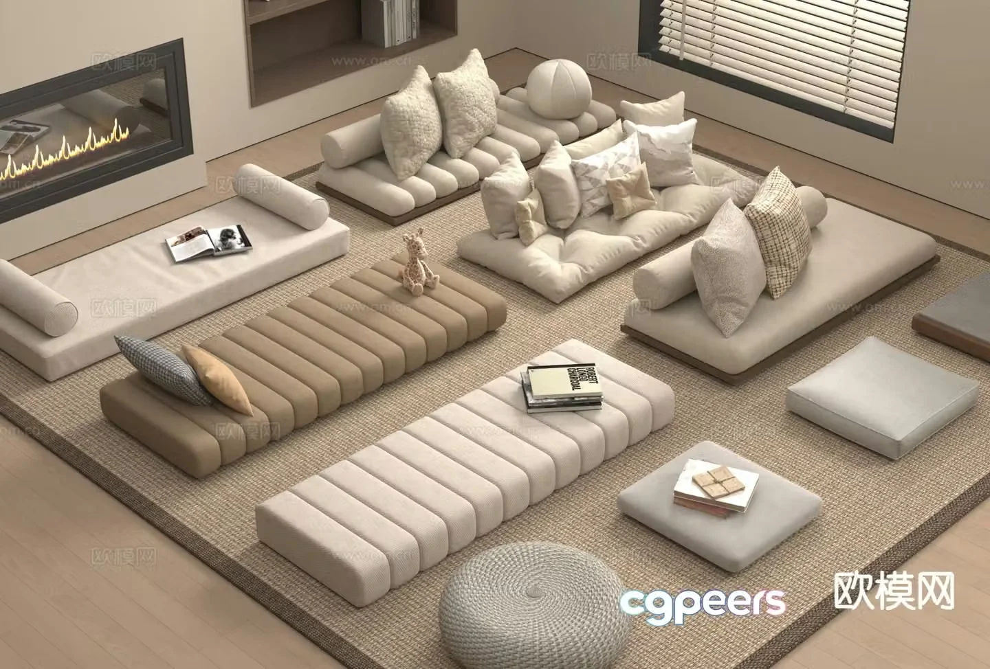 Cushion seat cushion bay window mat tatami futon 3d model