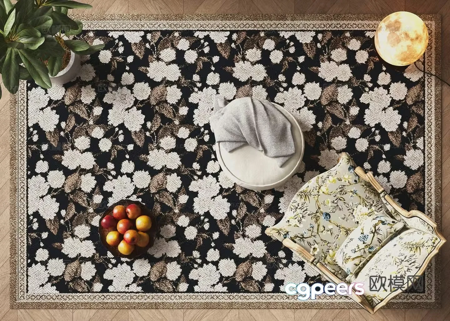 French square rug 3d model