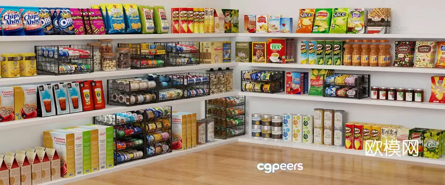 Supermarket snack shelves convenience store medicinal beverages food display rack pharmacy toy display rack cashier shelves 3d model