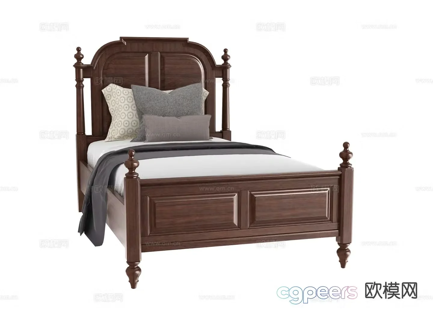 European style single bed 3d model