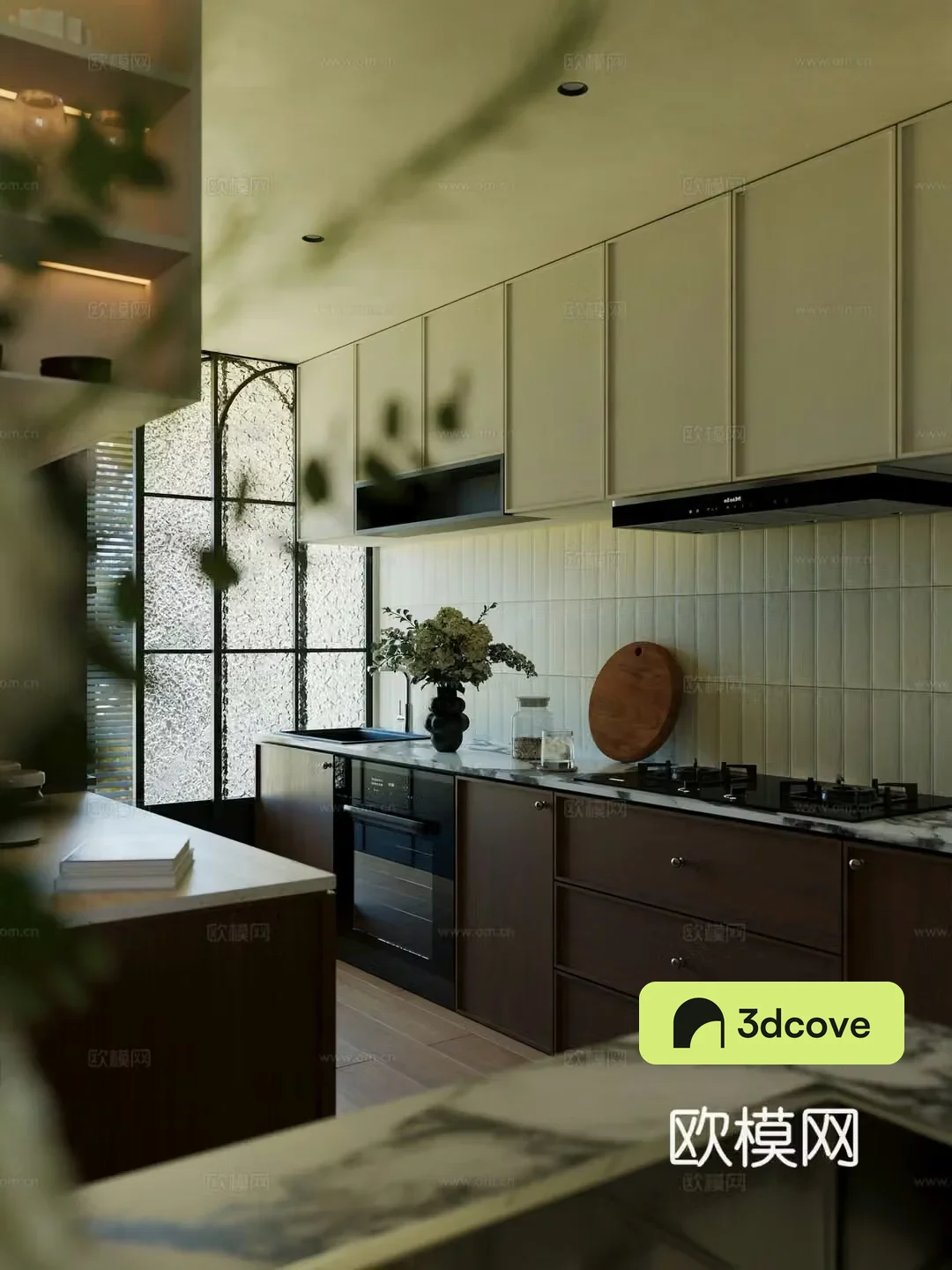 Retro medieval open kitchen Medium-old kitchen French kitchen French cabinet refrigerator steam baking 3d model
