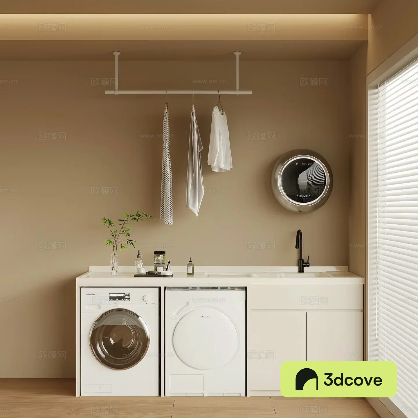 Modern washing machine cabinet balcony cabinet clothes rail clothes drying rack