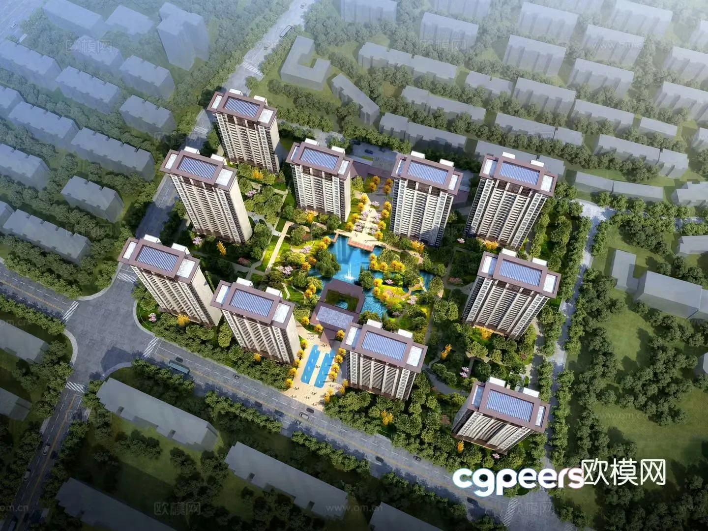 Residential aerial view 3d model