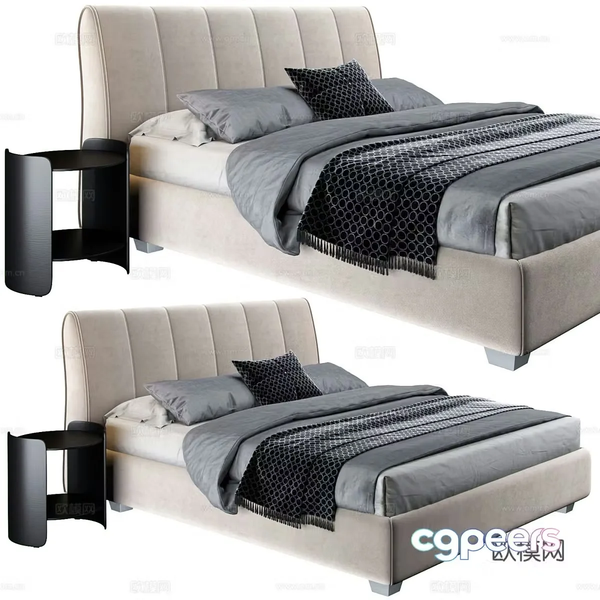 Modern leather double bed 3D model