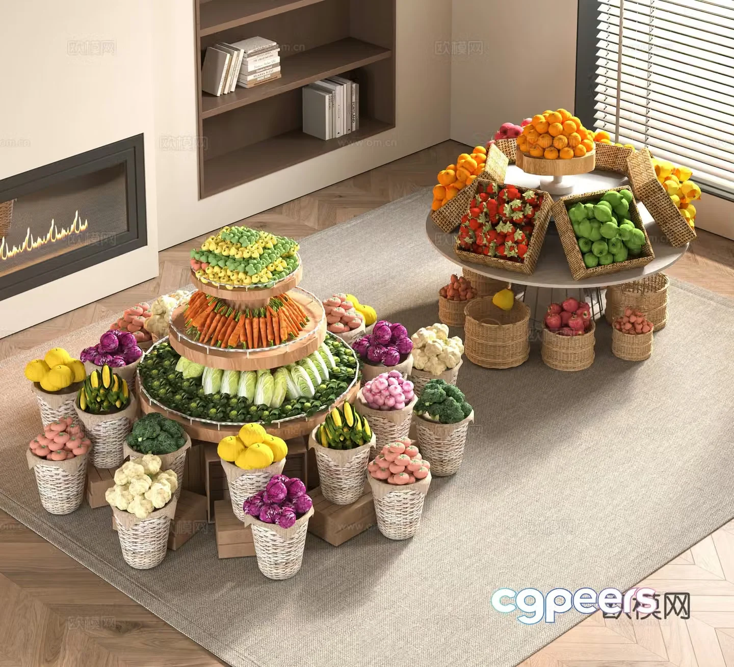 Modern supermarket fruit shelves 3d model