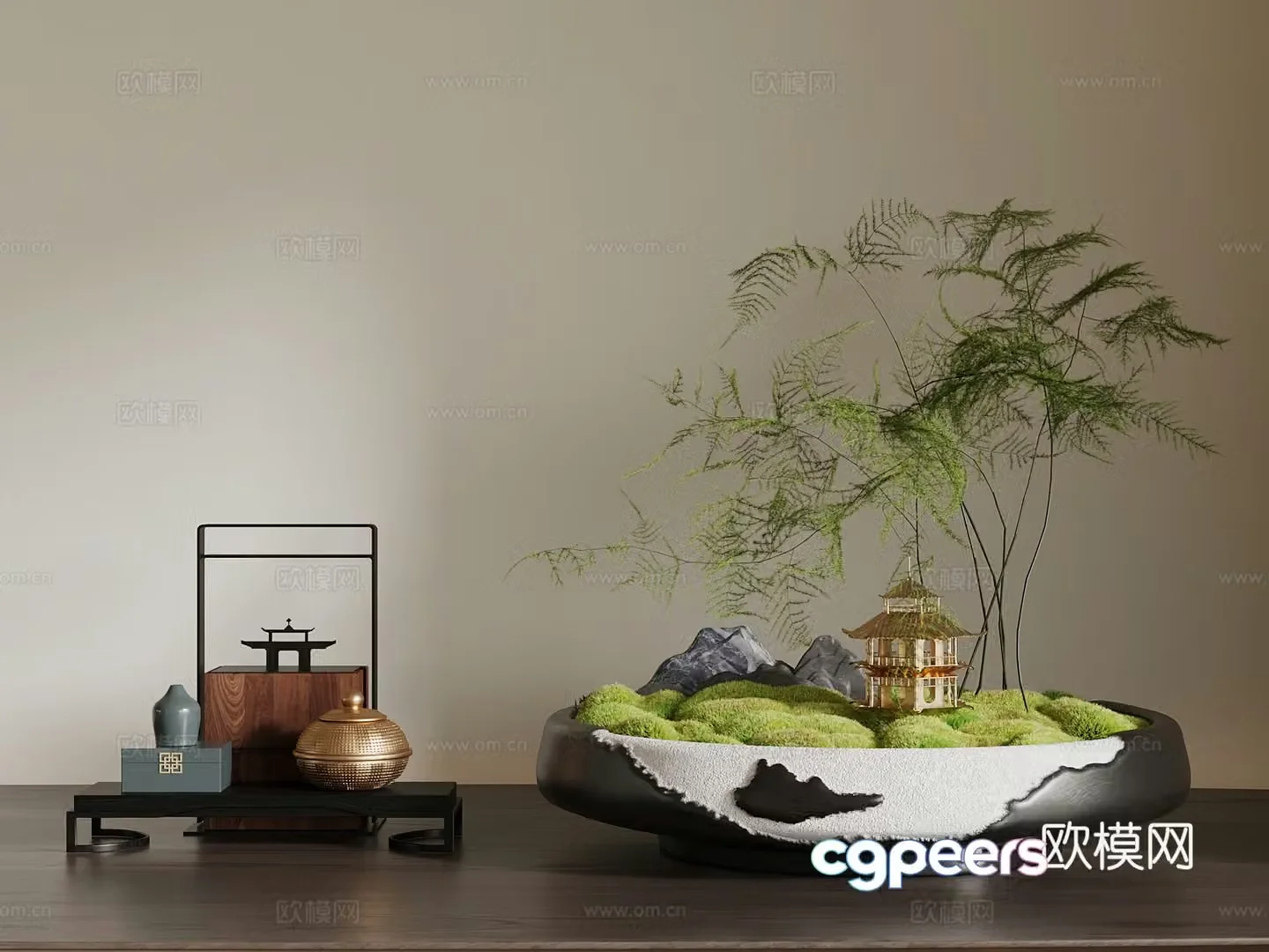 New Chinese desktop ornaments Landscape sketch 3D model