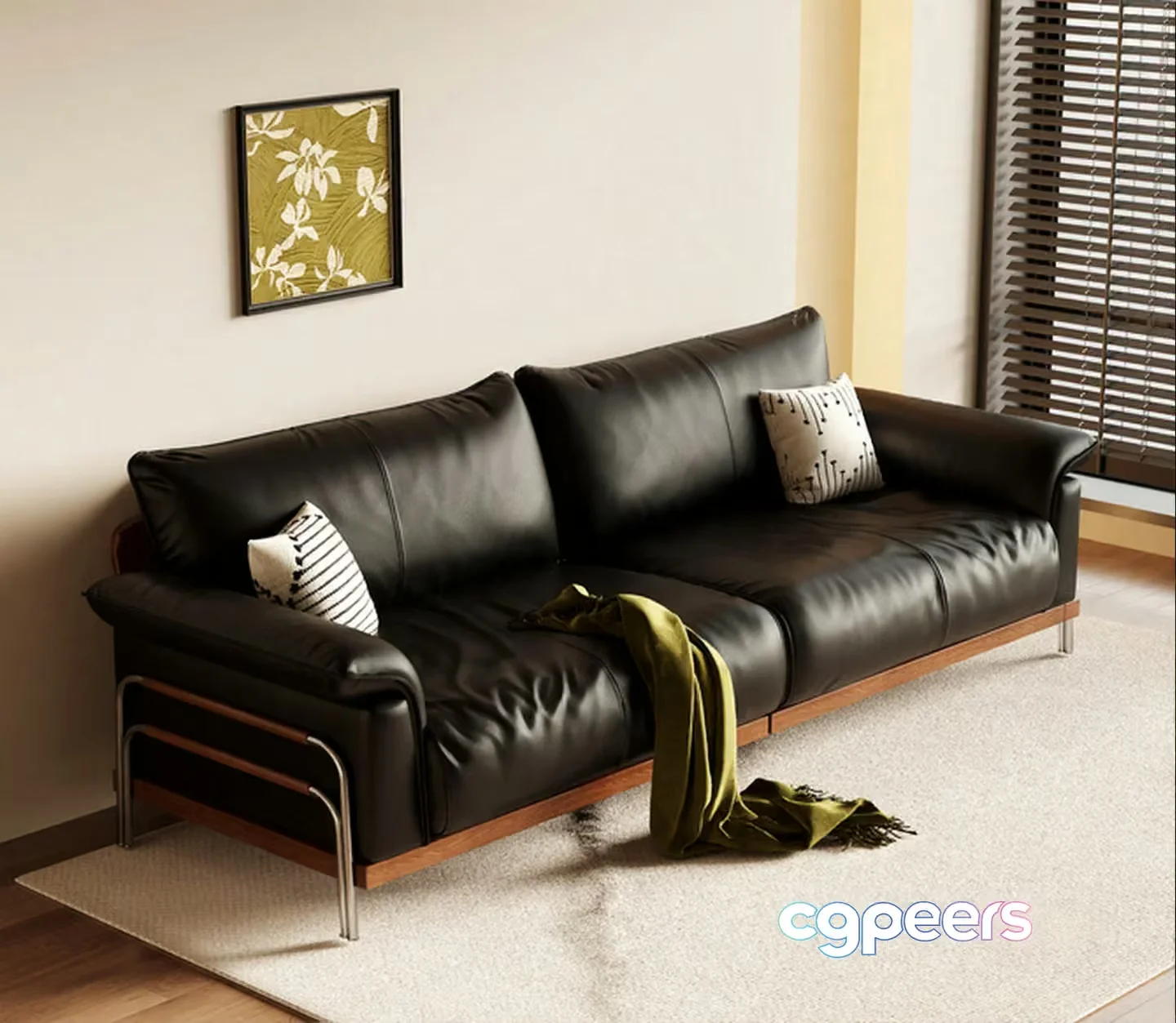 Black Leather Sofa 3D Model – 6637 – CORONA Render