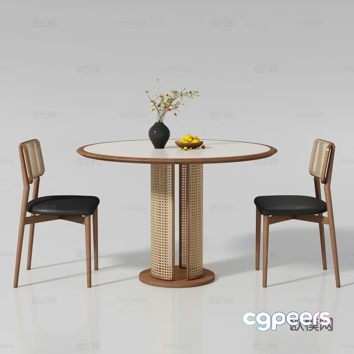 Medium style round dining table and chair 3D model