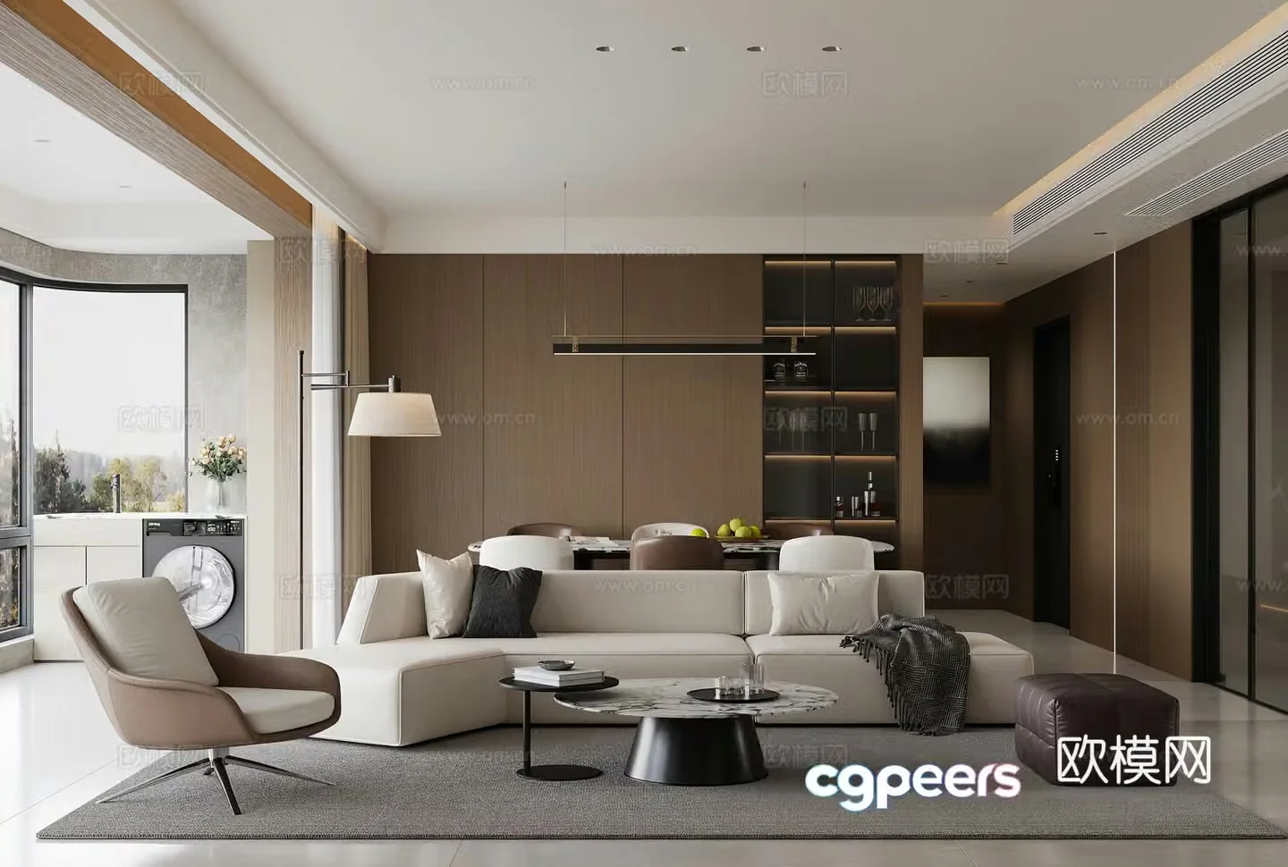 Modern living and dining room Combination sofa Leisure chair Dining table Light luxury Modern living room Italian 3D model
