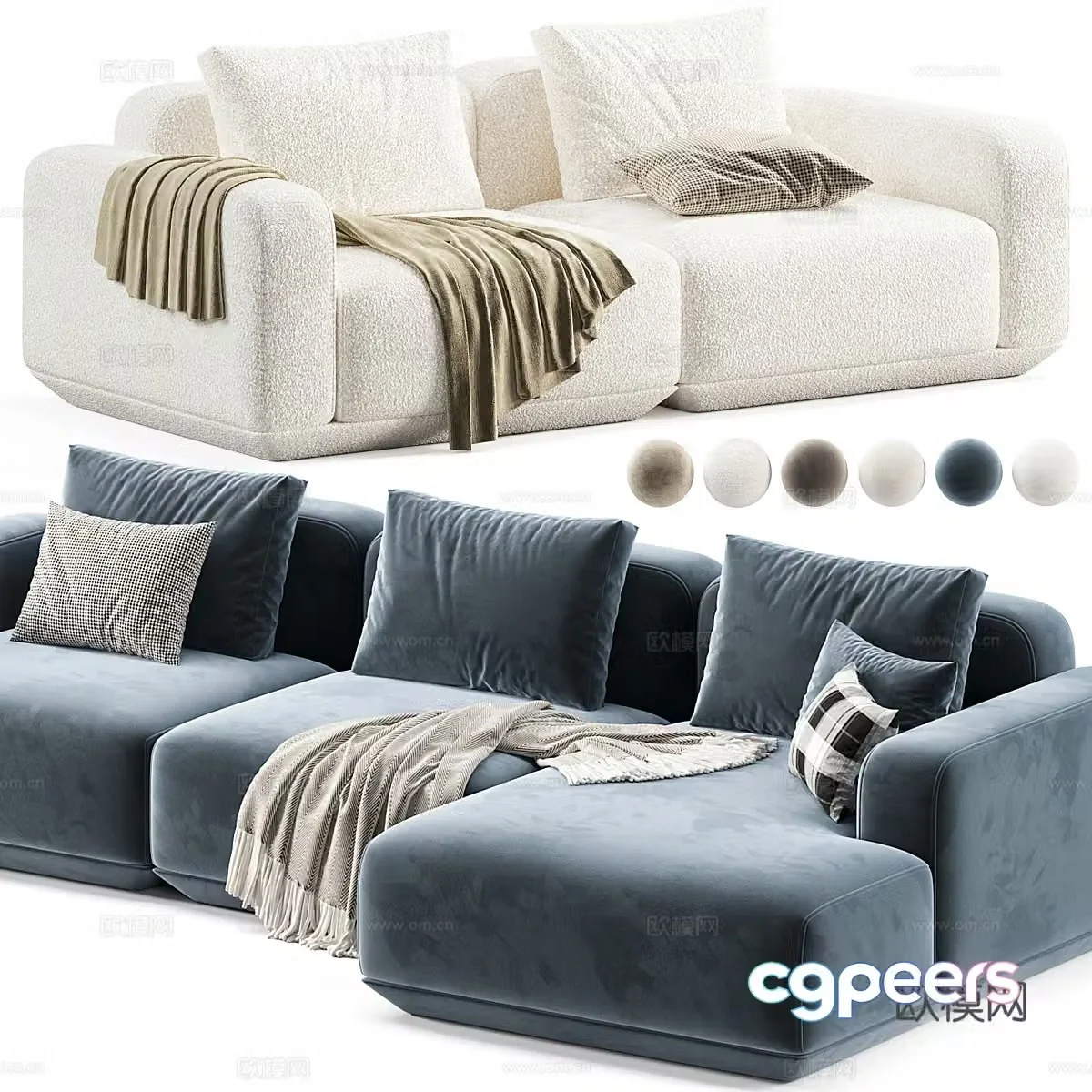 Modern Italian cream style fabric casual sofa 3d model