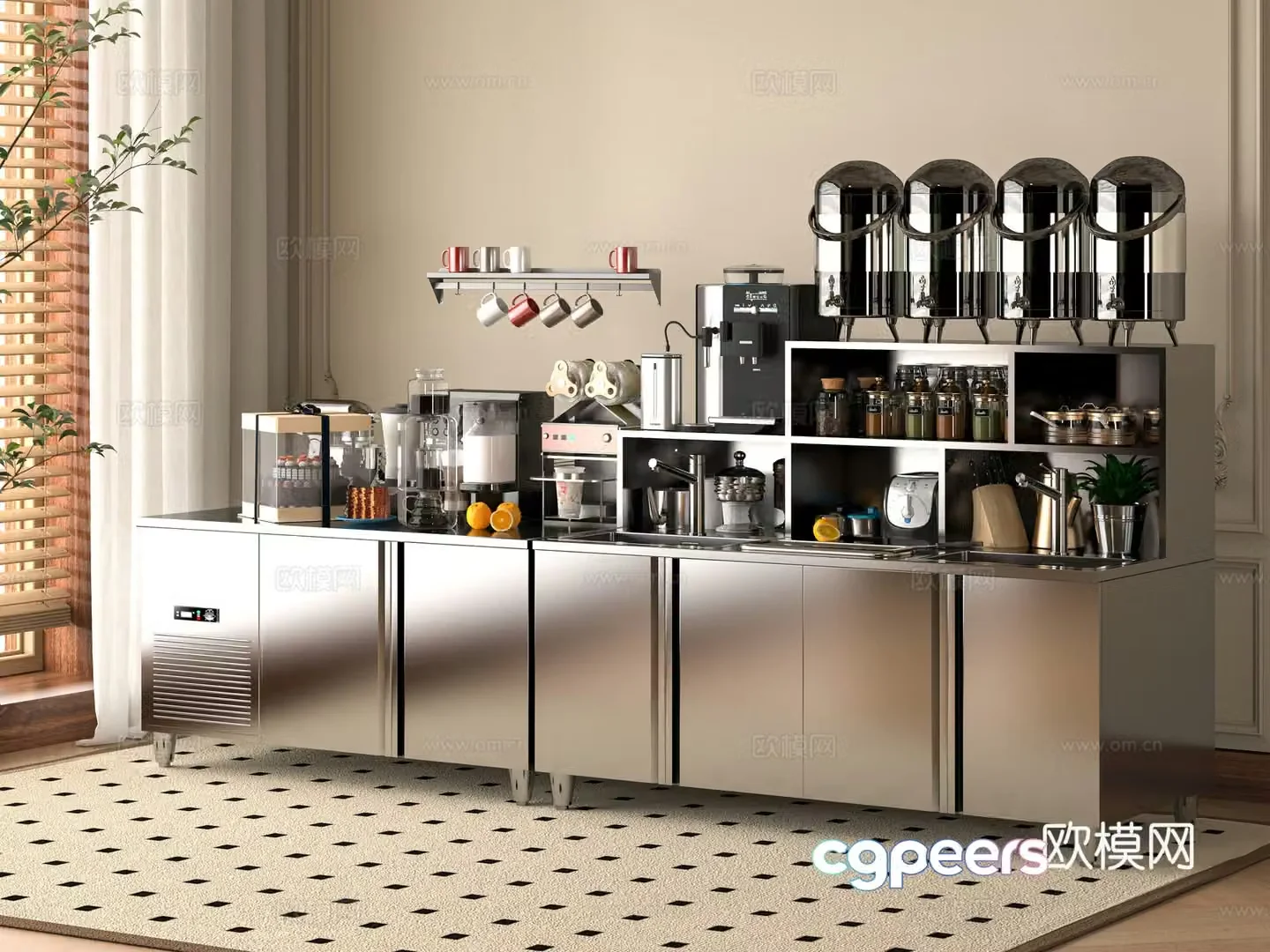 Modern milk tea shop operating table 3D model