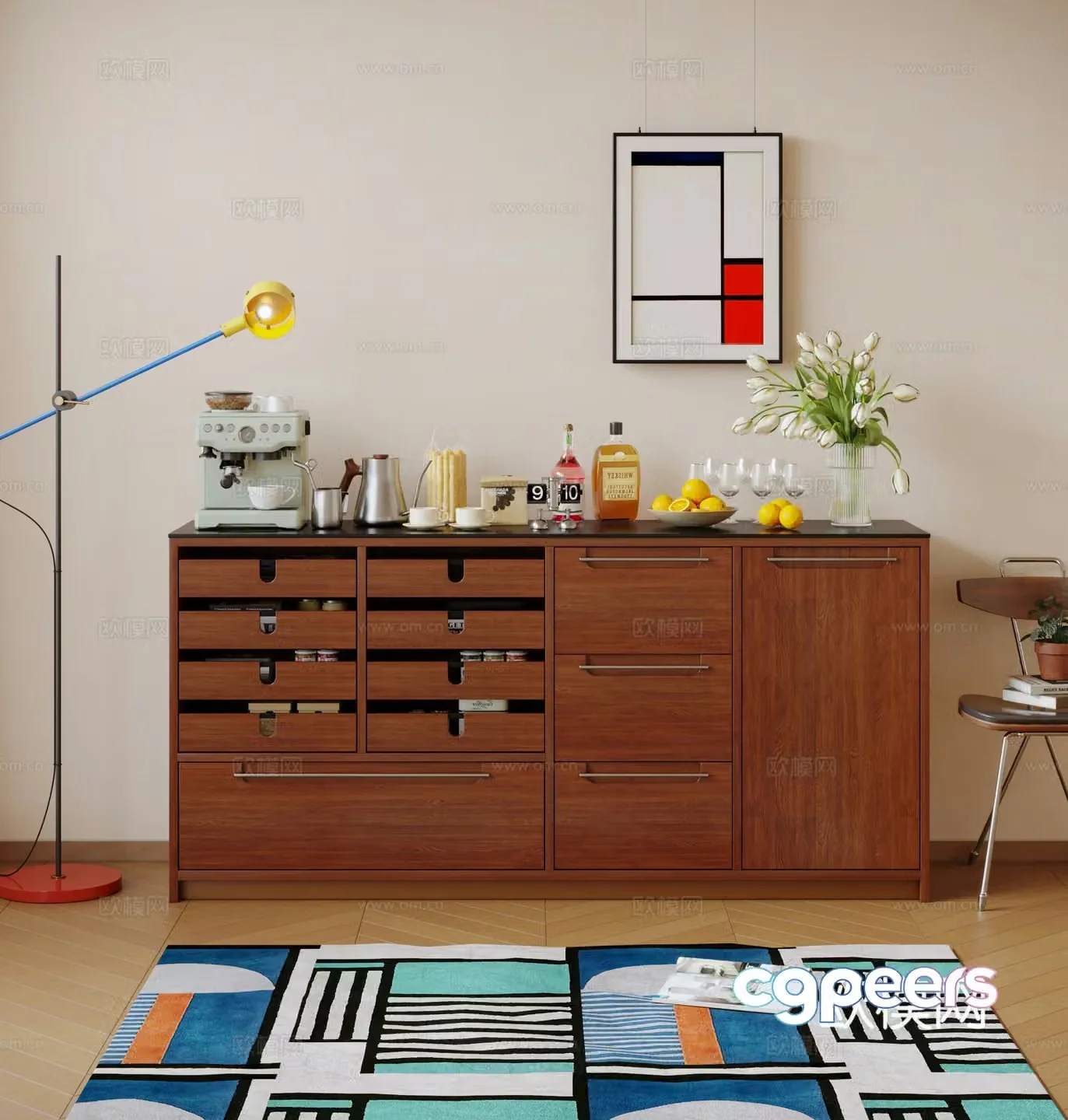 Modern retro style sideboard storage cabinet storage cabinet 3d model