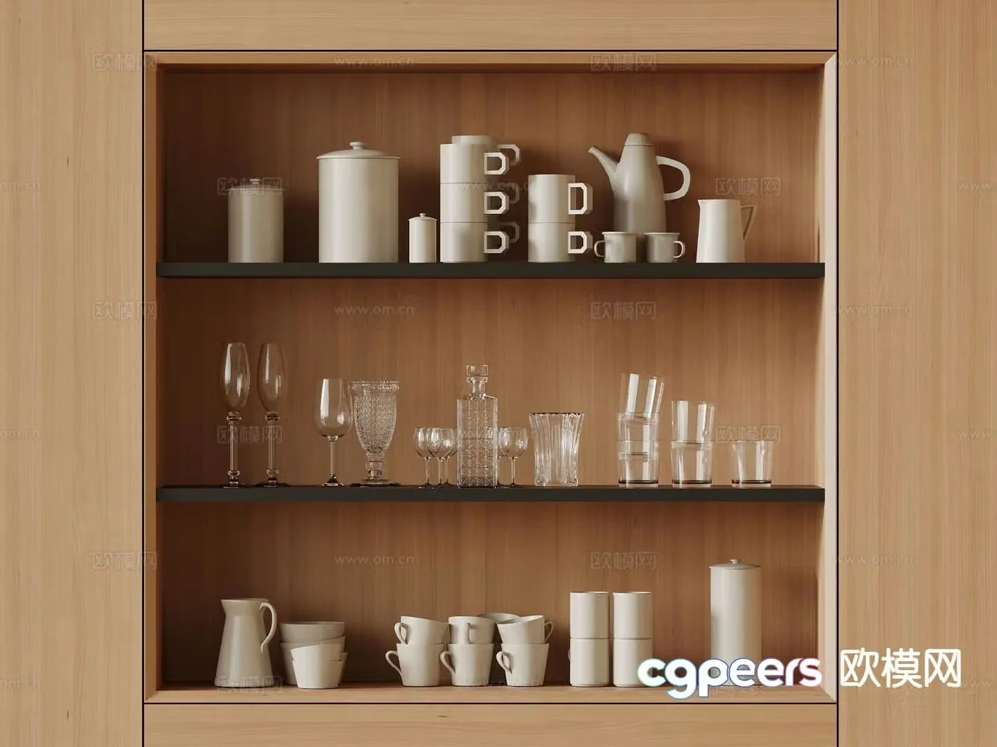 Kitchen supplies dishes cups kettle 3d model