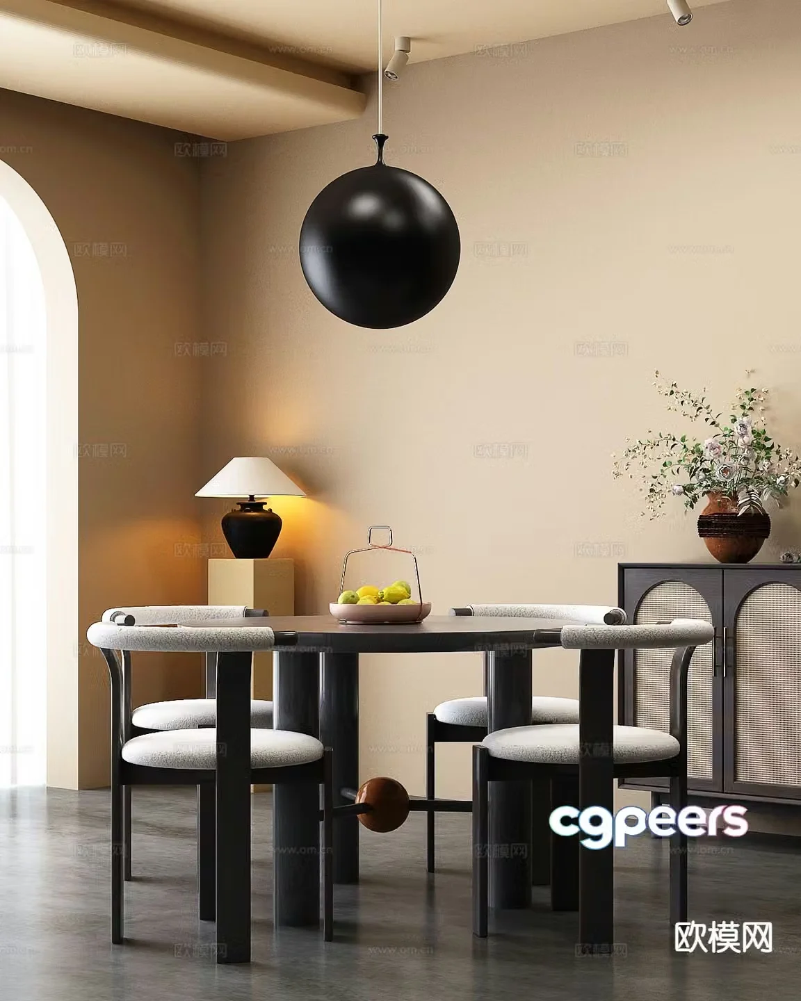 Italian minimalist dining table and chairs round dining table 3D model