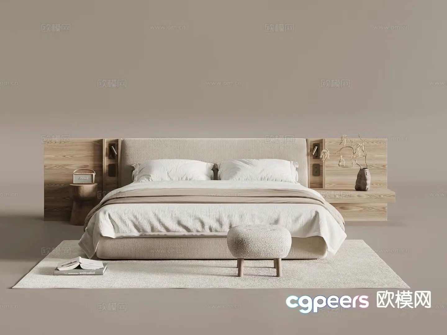 Log style double bed 3d model