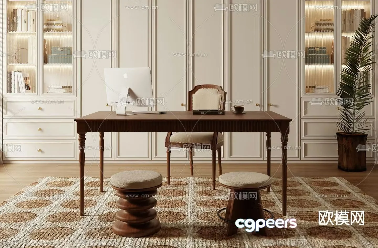 American computer desk desk wooden desk 3d model
