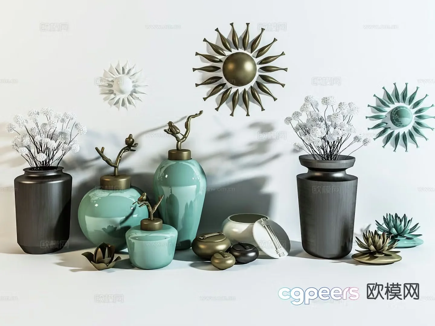 New Chinese style decorations vase wall decoration 3d model