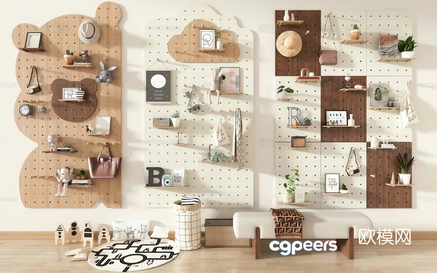 Entrance entrance wall decoration pendant hole board pendant shelf entrance wall hole board bear cloud 3D model