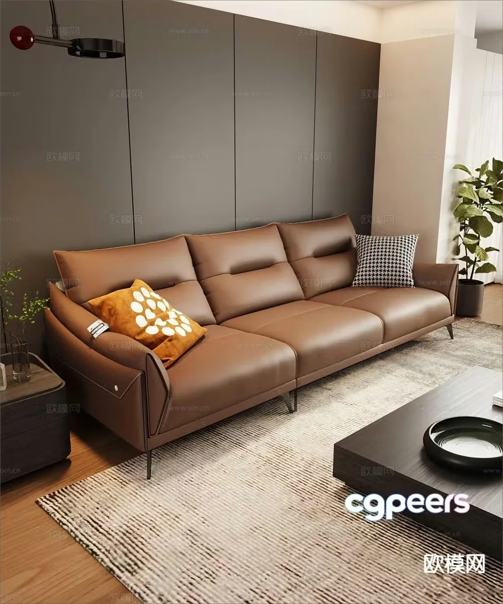Upholstered Sofa Three-person Sofa 3D Model