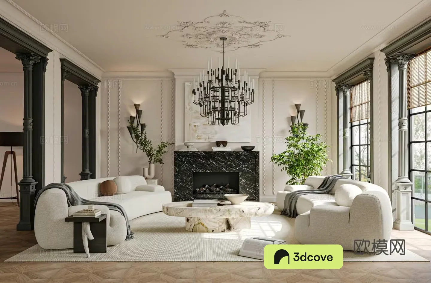 French living room sofa single chair coffee table