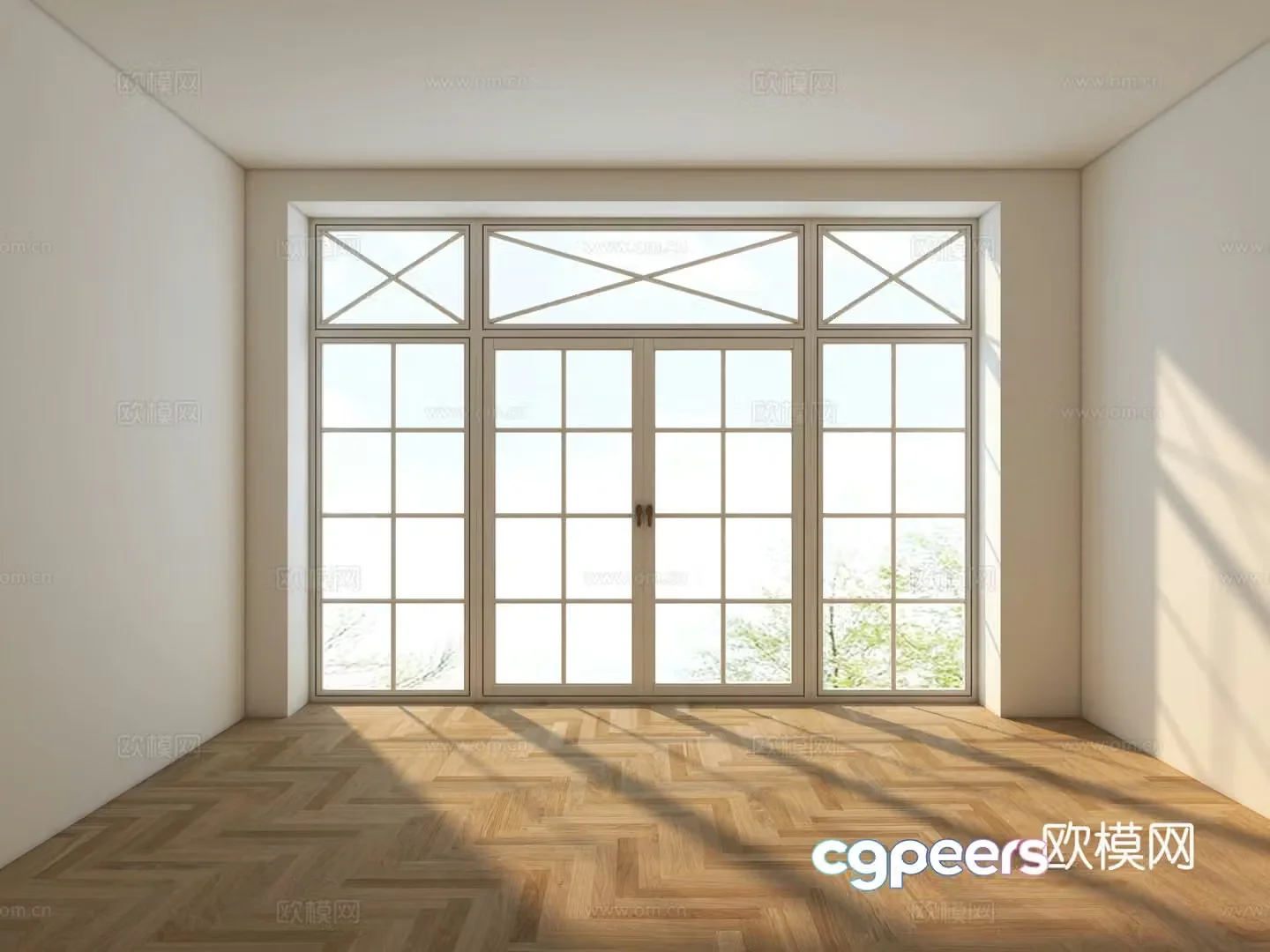 French grid doors and windows 3D model