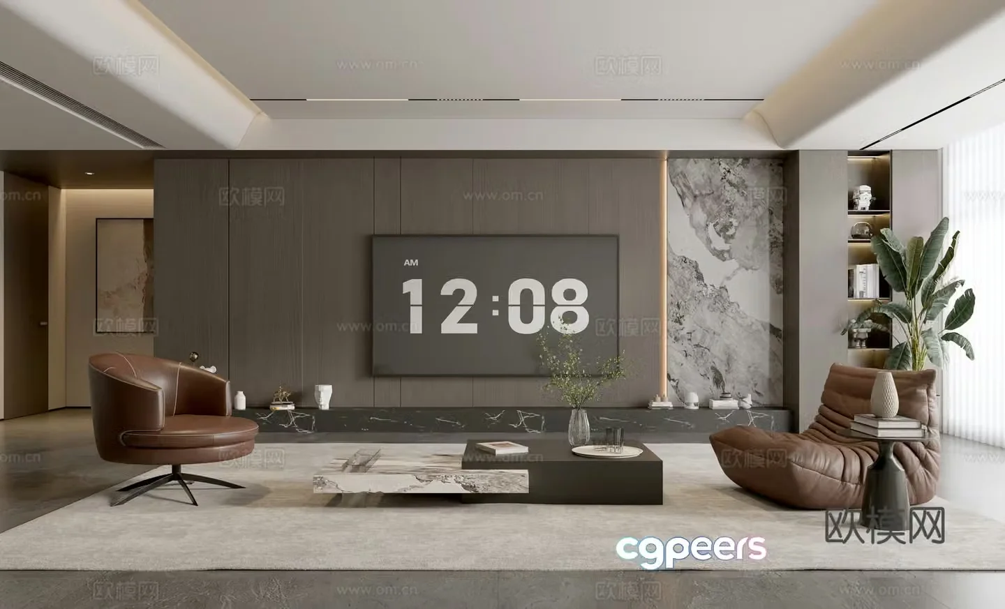 Modern Italian living room light luxury sofa coffee table combination sofa background wall villa living room 3D model
