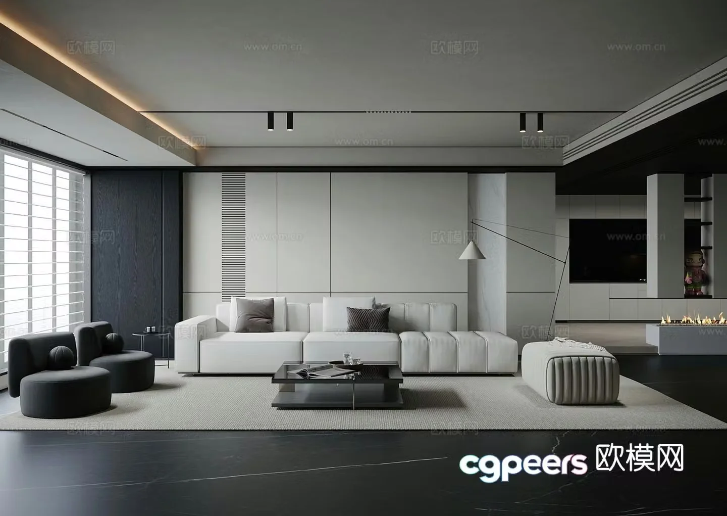 Modern minimalist home living room black and white living room living room without lights high-end gray living room 3d model
