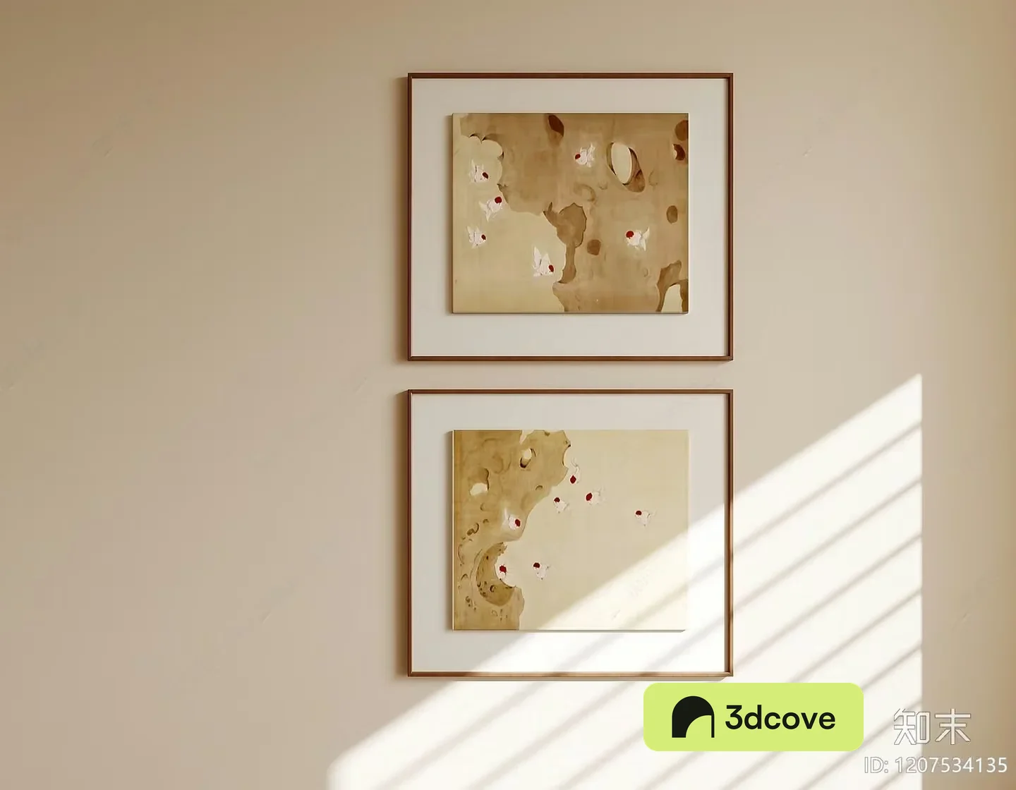 A Beige Wall With Two Framed Paintings