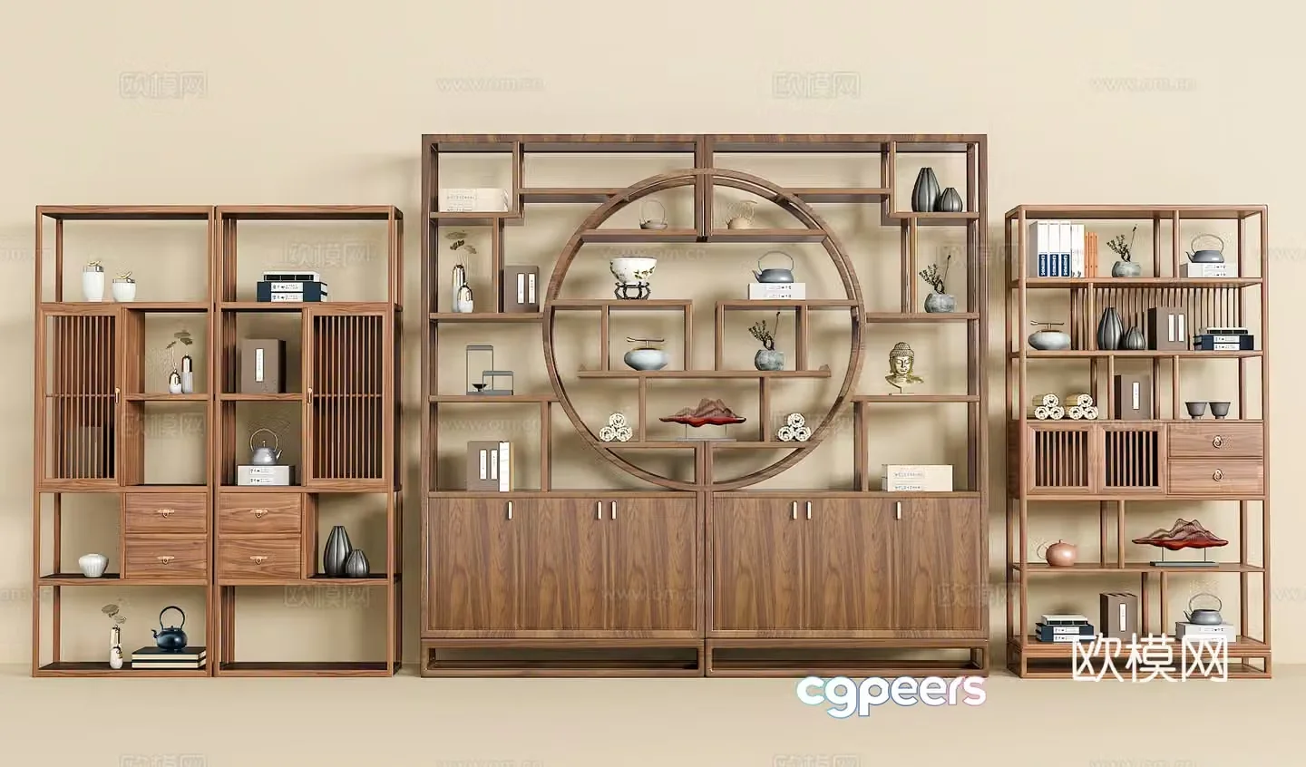 New Chinese style ancient shelf books vase accessories ornaments 3D model
