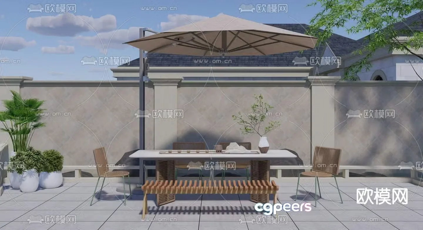 Modern balcony terrace roof garden 3d model