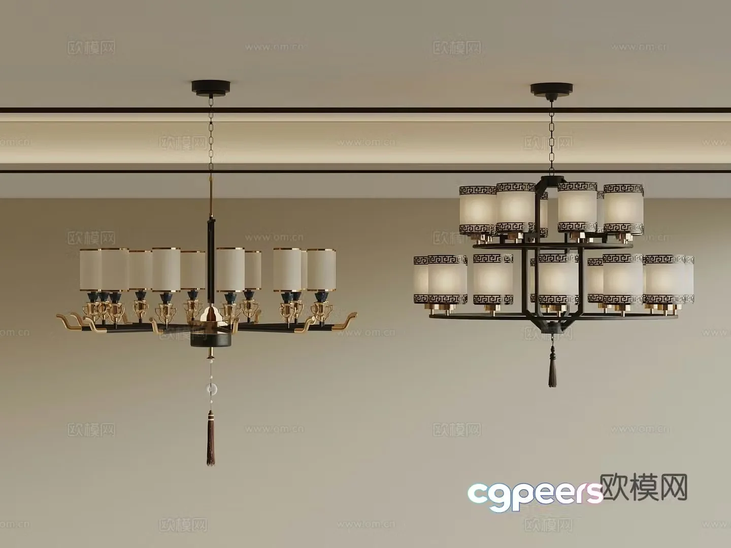 New Chinese style living room chandeliers multi-head chandeliers metal chandeliers 3D model