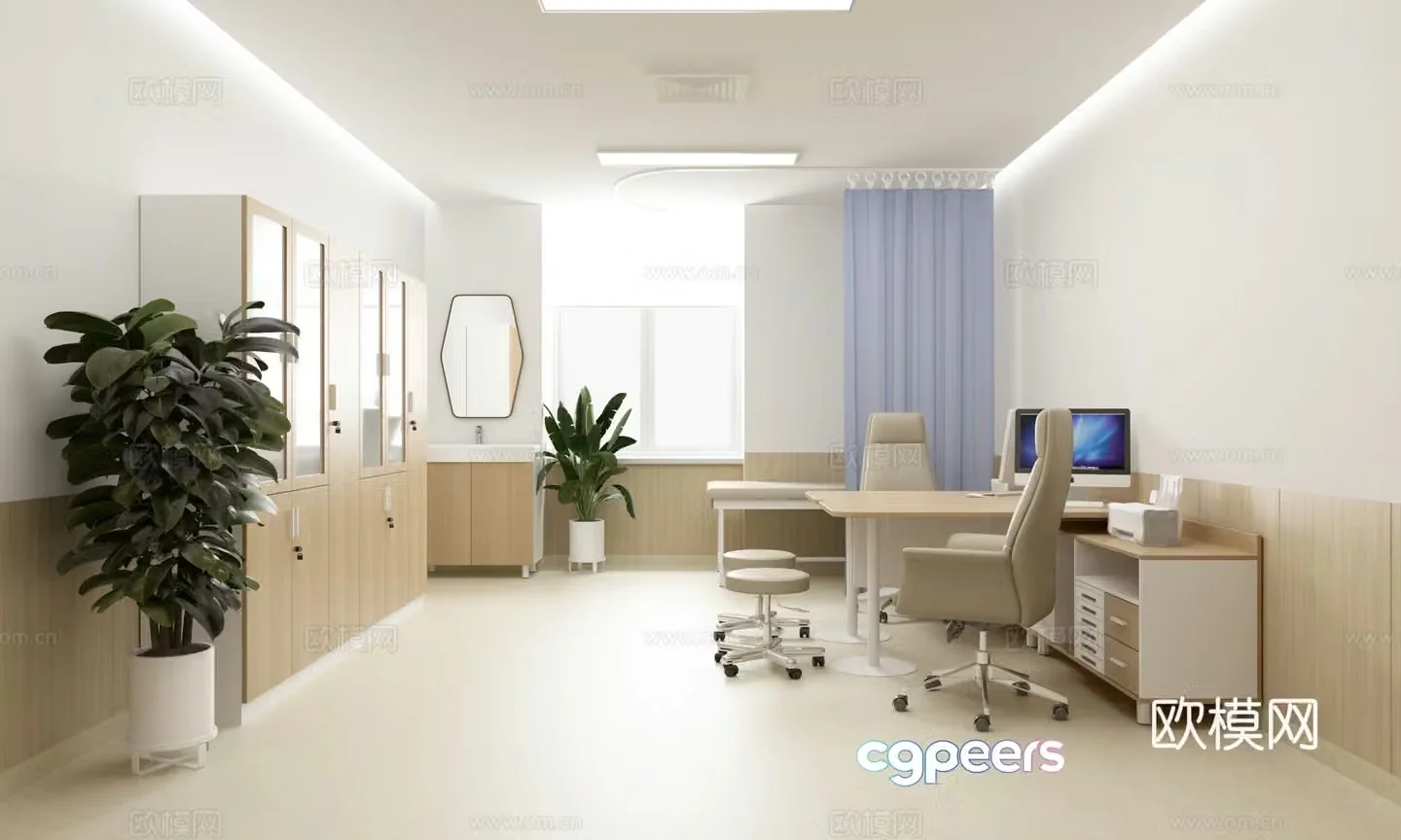 Modern clinic double clinic clinic desk clinic bed 3D model