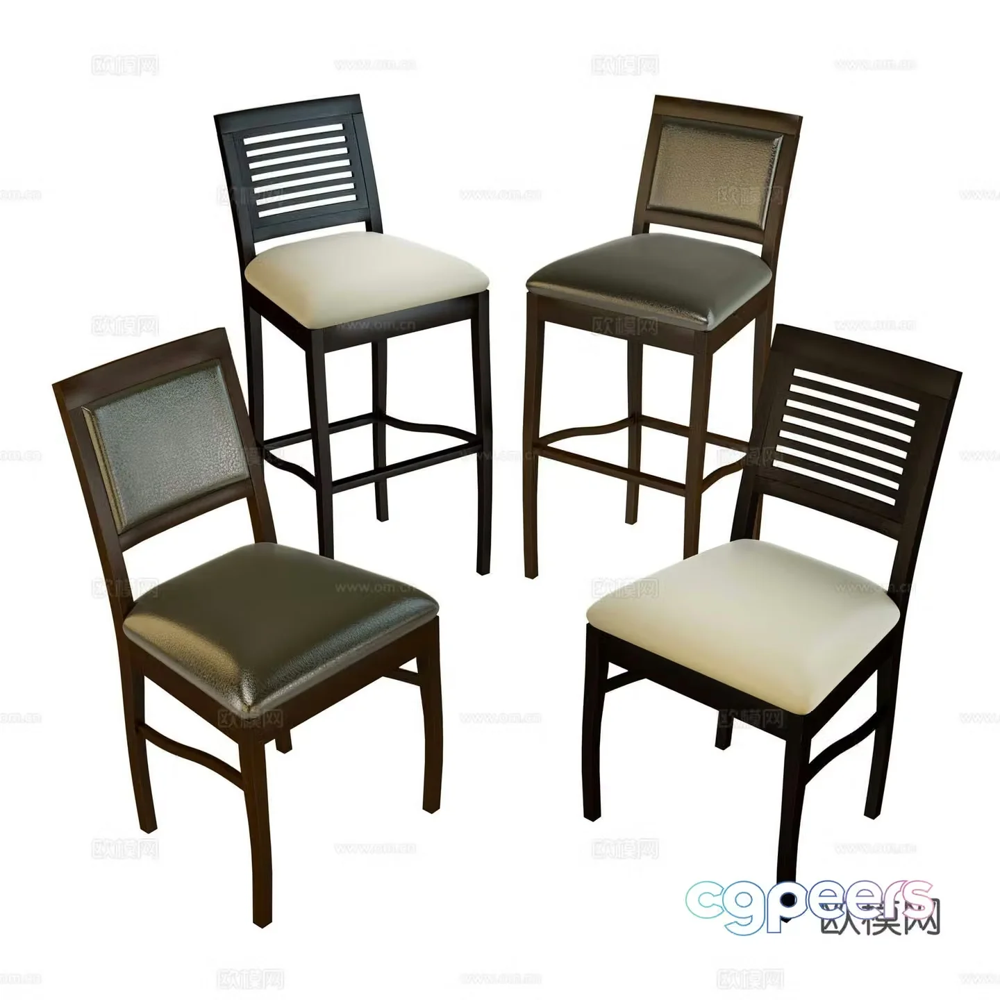 Modern solid wood bar chair leisure chair dining chair single chair 3d model