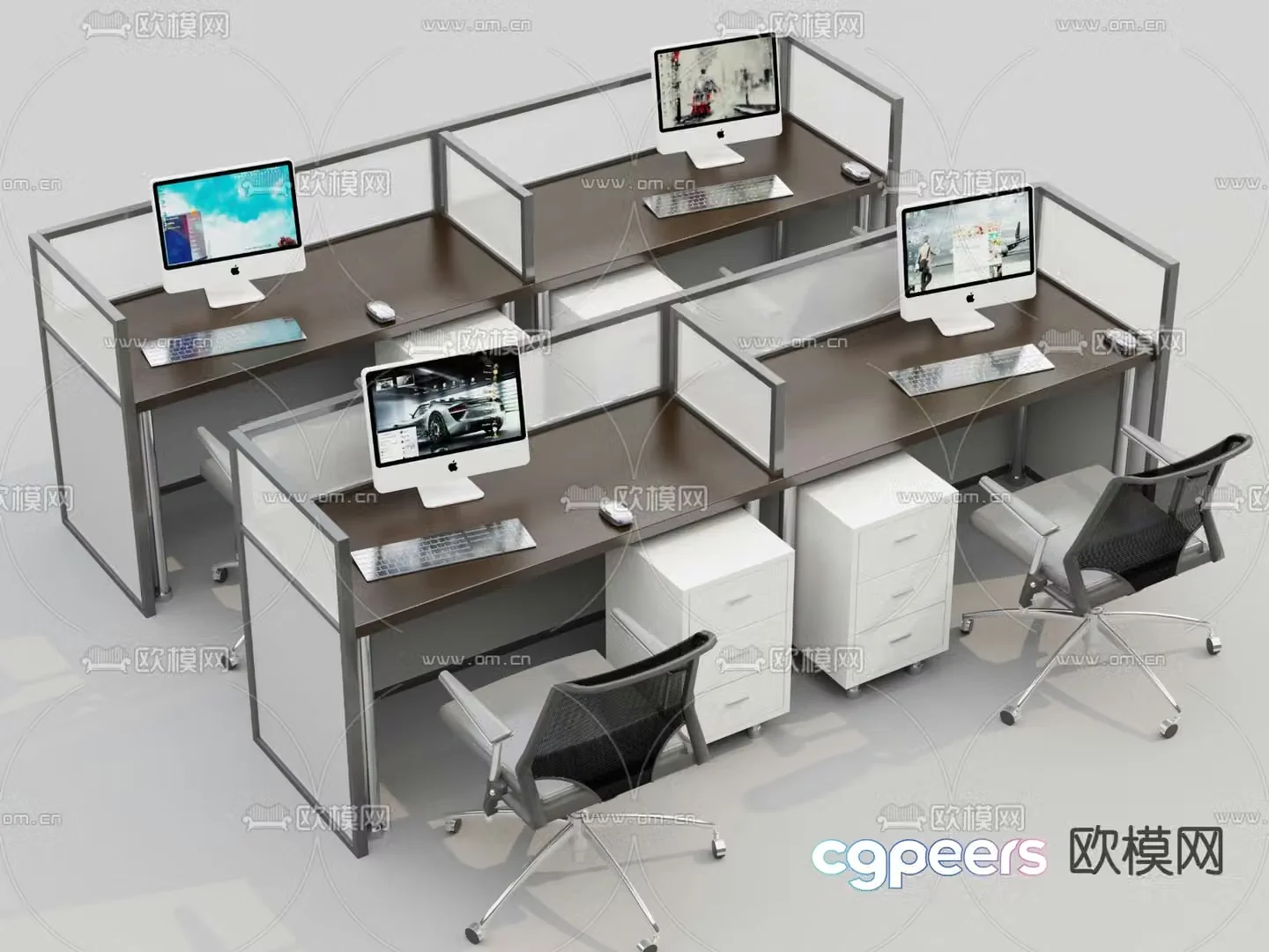Card space desk workstation employee desk 3D model